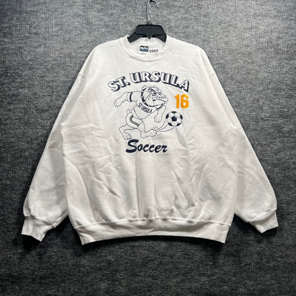Vintage Tultex Superweight St Ursula Soccer Bulldog Sweatshirt White XL